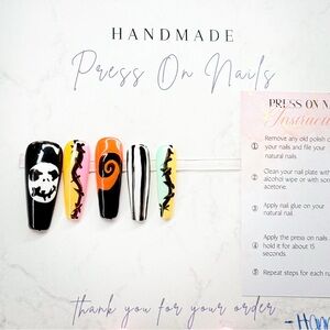 Handmade Halloween Press On Nails - Black, Orange, White